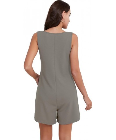 Womens Rompers Summer Sleeveless Shorts Jumpsuits Loose Waffle Knit Button Tank Romper With Pockets Grey $15.29 Rompers