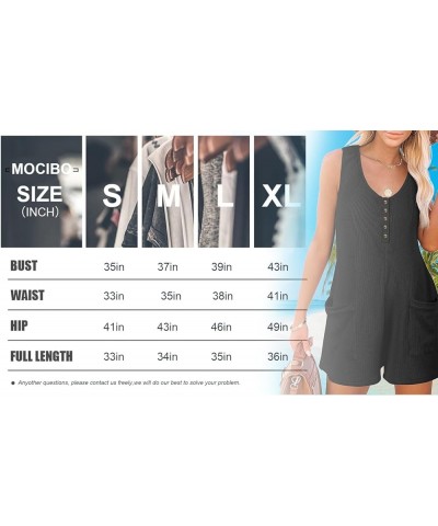 Womens Rompers Summer Sleeveless Shorts Jumpsuits Loose Waffle Knit Button Tank Romper With Pockets Grey $15.29 Rompers