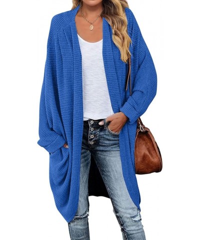 Women's 2024 Fall Waffle Knit Batwing Long Sleeve Cardigan Loose Open Front Sweater Coat Royal $24.63 Sweaters