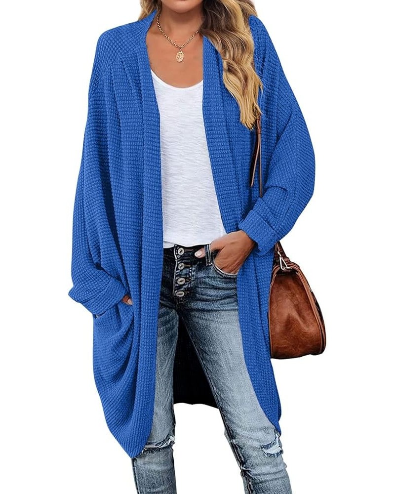 Women's 2024 Fall Waffle Knit Batwing Long Sleeve Cardigan Loose Open Front Sweater Coat Royal $24.63 Sweaters