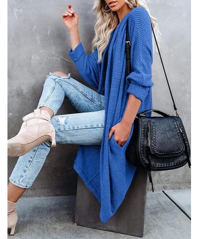 Women's 2024 Fall Waffle Knit Batwing Long Sleeve Cardigan Loose Open Front Sweater Coat Royal $24.63 Sweaters