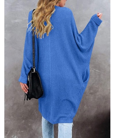 Women's 2024 Fall Waffle Knit Batwing Long Sleeve Cardigan Loose Open Front Sweater Coat Royal $24.63 Sweaters