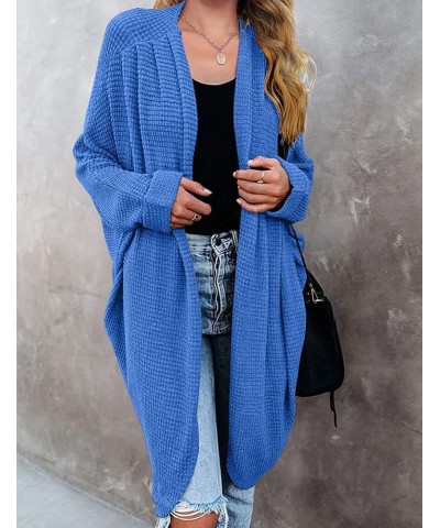 Women's 2024 Fall Waffle Knit Batwing Long Sleeve Cardigan Loose Open Front Sweater Coat Royal $24.63 Sweaters