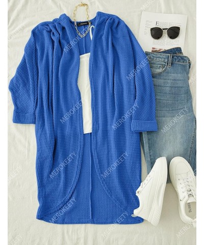 Women's 2024 Fall Waffle Knit Batwing Long Sleeve Cardigan Loose Open Front Sweater Coat Royal $24.63 Sweaters