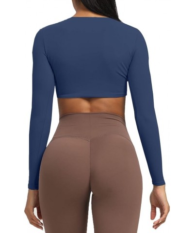 Long Sleeve Crop Tops for Women Sienna Twist Deep V Workout Crop T Shirt Top Navy $18.69 Activewear