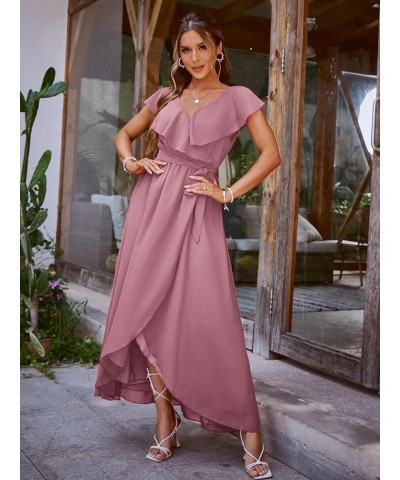 Women's 2023 Summer Casual Ruffle Wrap Maxi Dress Formal Short Sleeve Deep V Neck Flowy Bridesmaid Long Dress Mauve $25.50 Dr...