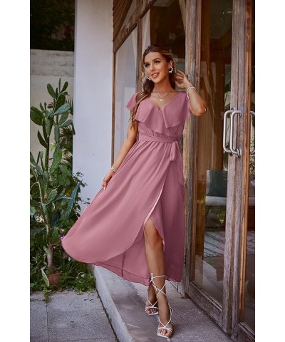 Women's 2023 Summer Casual Ruffle Wrap Maxi Dress Formal Short Sleeve Deep V Neck Flowy Bridesmaid Long Dress Mauve $25.50 Dr...