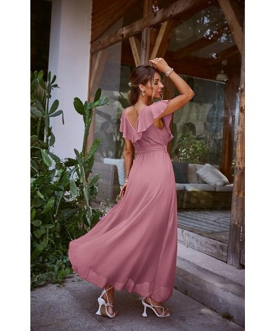 Women's 2023 Summer Casual Ruffle Wrap Maxi Dress Formal Short Sleeve Deep V Neck Flowy Bridesmaid Long Dress Mauve $25.50 Dr...