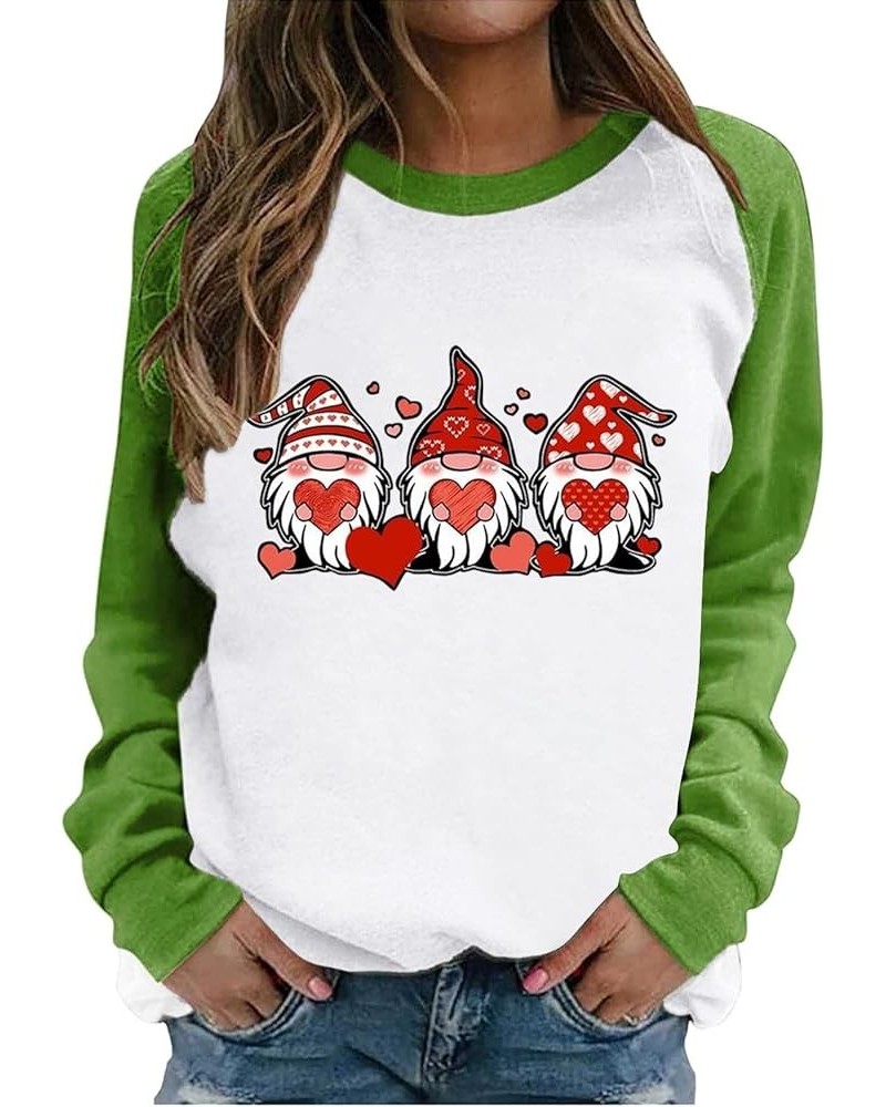 Valentine Day Shirt for Women Long Sleeve Cute Love Hearts Gnome Graphic Tees Casual Fashion Tunic Tops Blouse B-green $11.79...