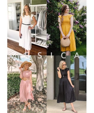 Women's 2024 Summer Casual Flutter Short Sleeve Crew Neck Smocked Elastic Waist Tiered Midi Dress Rust $14.16 Dresses