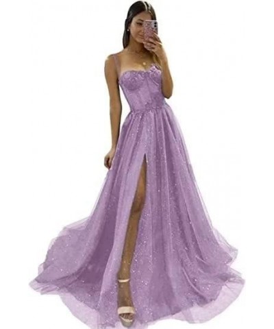 Glitter Tulle Prom Dress for Teens 2024 Spaghetti Strap Long Ball Gowns Formal Evening Dresses for Women Mauve $39.20 Dresses