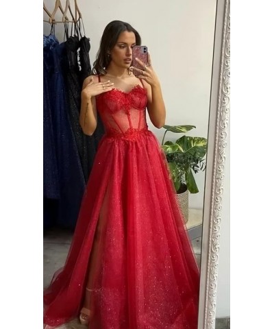 Glitter Tulle Prom Dress for Teens 2024 Spaghetti Strap Long Ball Gowns Formal Evening Dresses for Women Mauve $39.20 Dresses