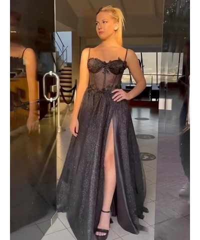 Glitter Tulle Prom Dress for Teens 2024 Spaghetti Strap Long Ball Gowns Formal Evening Dresses for Women Mauve $39.20 Dresses