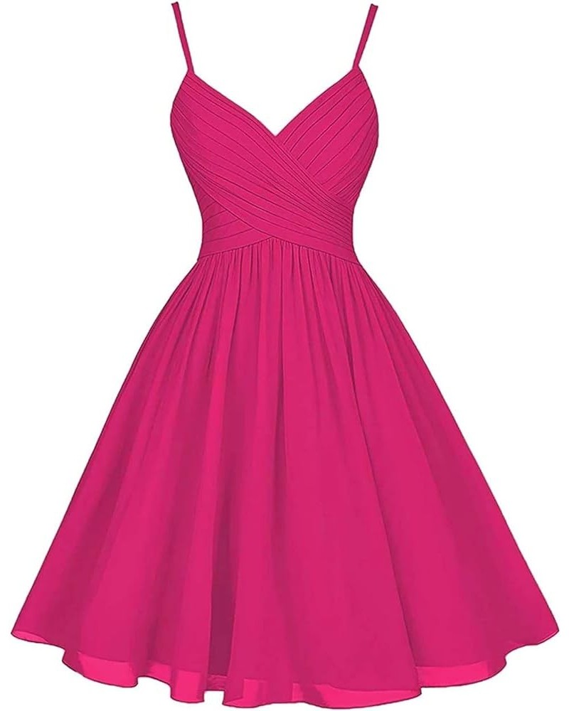 Women Short Chiffon Bridesmaid Dresses 2023 A-Line V Neck Spaghetti Straps Homecoming Dress for Juniors ABC623 Fuchsia $33.05...