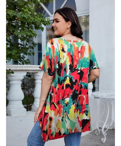 Womens Plus Size Casual Tunic Tops Summer Short Sleeve Shirts for Women Flowy Hankerchief Hemline Flower80 $7.79 Tops