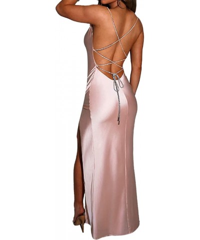 Women's Satin Cowl Neck Sleeveless Split Hem Backless Cocktail Party Maxi Long Dress Pink $27.55 Dresses