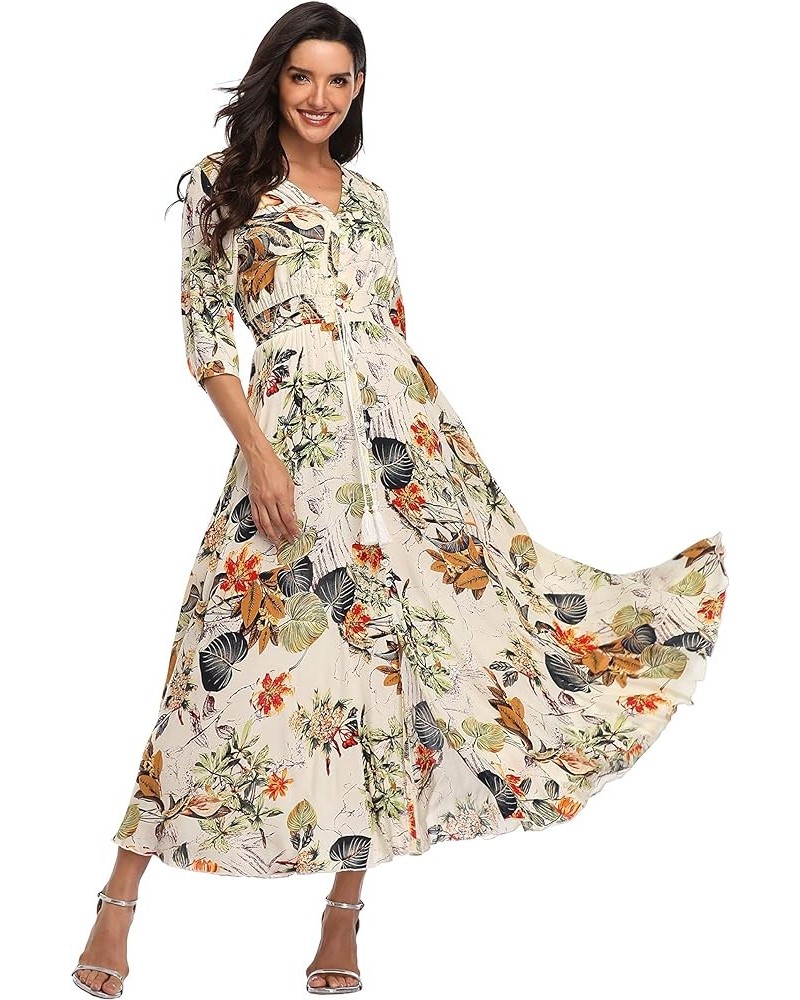 Summer Floral Print Maxi Dress Women Button Up Split Long Flowy Bohemian Beach Party Dresses Apricot Floral $14.35 Dresses