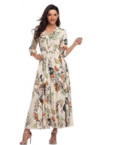 Summer Floral Print Maxi Dress Women Button Up Split Long Flowy Bohemian Beach Party Dresses Apricot Floral $14.35 Dresses