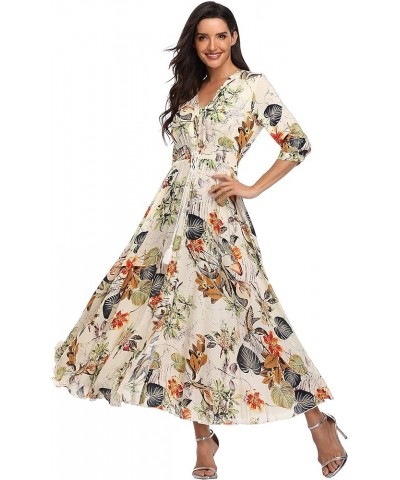 Summer Floral Print Maxi Dress Women Button Up Split Long Flowy Bohemian Beach Party Dresses Apricot Floral $14.35 Dresses