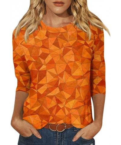 3/4 Sleeve Shirts Dressy Tops for Women Fall Fashion Clothes Crewneck Print Pullover Trendy Tunic T-Shirt Top 03-saffron $10....