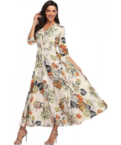 Summer Floral Print Maxi Dress Women Button Up Split Long Flowy Bohemian Beach Party Dresses Apricot Floral $14.35 Dresses