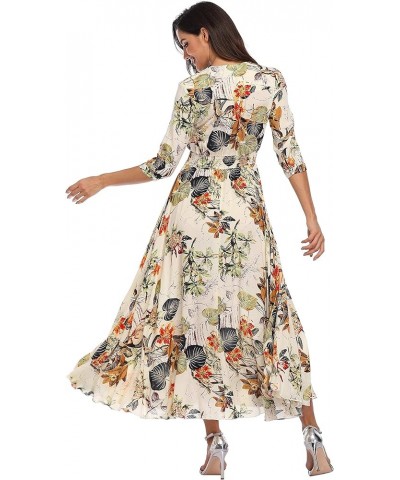 Summer Floral Print Maxi Dress Women Button Up Split Long Flowy Bohemian Beach Party Dresses Apricot Floral $14.35 Dresses