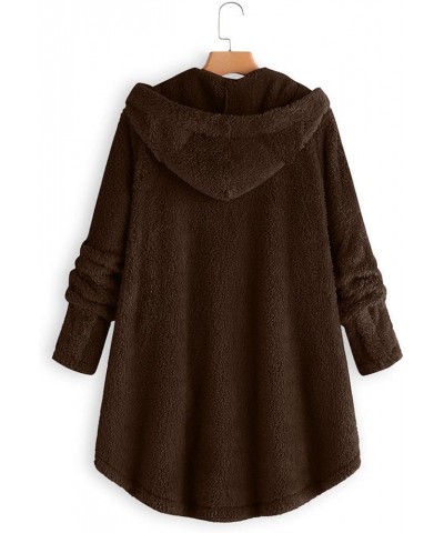 Women Fall Fuzzy Fleece Jackets Hooded Button Mid-Long Thickened Loose Cardigans Coat Outerwear with Pocket 986-avrdd-brown-c...