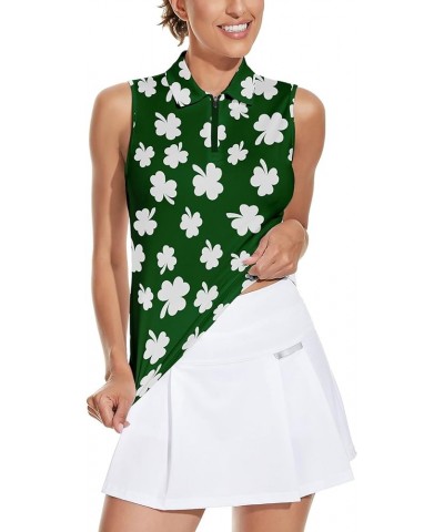 Women's Sleeveless Golf Top Floral Athletic Golf Wear Moisture Wicking Sleeveless Polo Quick Dry Shamrock Lucky $17.00 Shirts