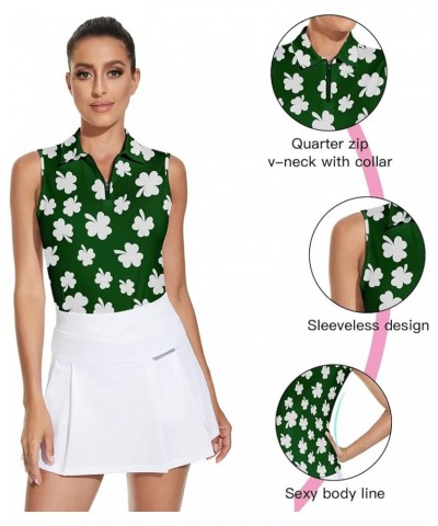 Women's Sleeveless Golf Top Floral Athletic Golf Wear Moisture Wicking Sleeveless Polo Quick Dry Shamrock Lucky $17.00 Shirts