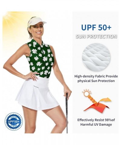 Women's Sleeveless Golf Top Floral Athletic Golf Wear Moisture Wicking Sleeveless Polo Quick Dry Shamrock Lucky $17.00 Shirts