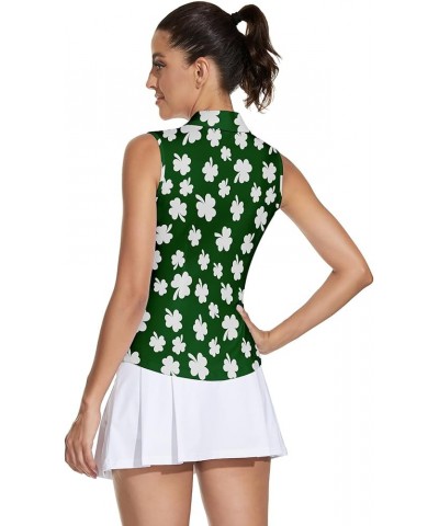 Women's Sleeveless Golf Top Floral Athletic Golf Wear Moisture Wicking Sleeveless Polo Quick Dry Shamrock Lucky $17.00 Shirts