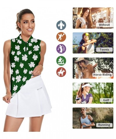 Women's Sleeveless Golf Top Floral Athletic Golf Wear Moisture Wicking Sleeveless Polo Quick Dry Shamrock Lucky $17.00 Shirts