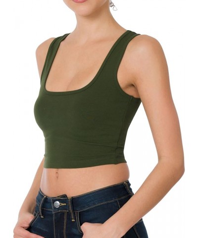 Women's Casual Sleeveless Square Neck Solid Color Cropped Basic Tank Top Army $9.35 Tanks