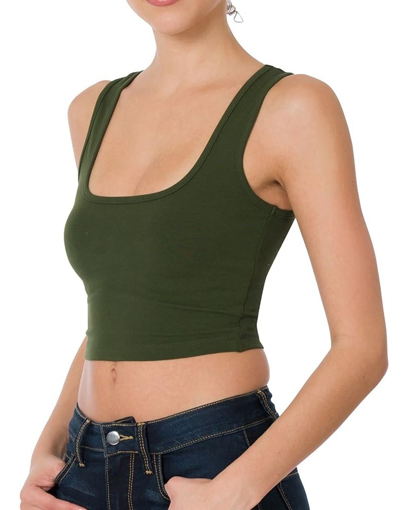 Women's Casual Sleeveless Square Neck Solid Color Cropped Basic Tank Top Army $9.35 Tanks