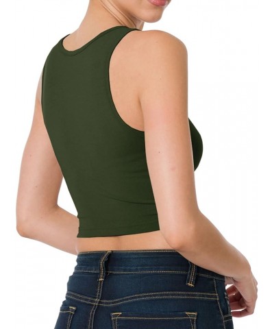 Women's Casual Sleeveless Square Neck Solid Color Cropped Basic Tank Top Army $9.35 Tanks