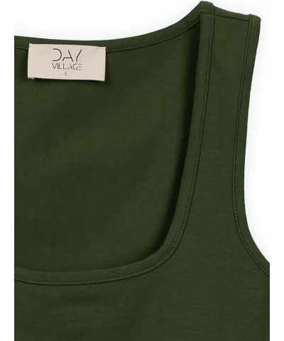 Women's Casual Sleeveless Square Neck Solid Color Cropped Basic Tank Top Army $9.35 Tanks