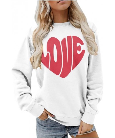 Womens Long Sleeve Tops Valentine's Day Love Heart Graphic Print Thin Sweatshirts Casual Crewneck Shirts A08-white $10.34 Hoo...