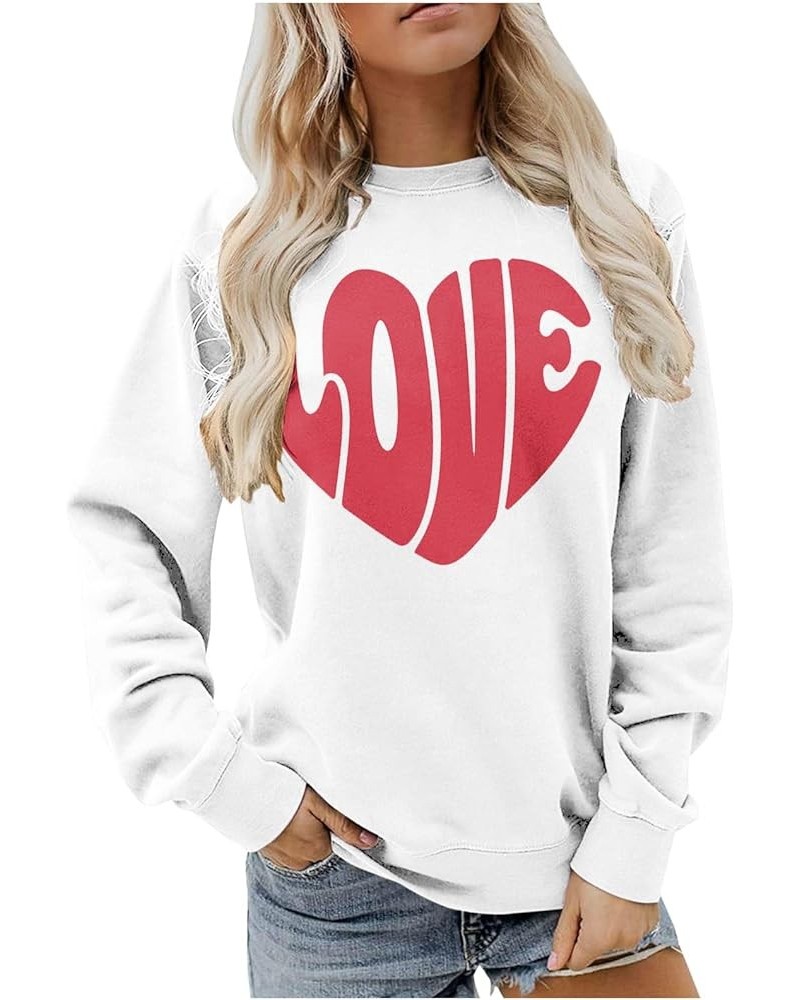 Womens Long Sleeve Tops Valentine's Day Love Heart Graphic Print Thin Sweatshirts Casual Crewneck Shirts A08-white $10.34 Hoo...