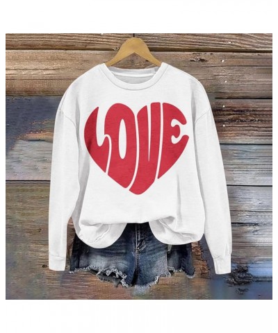 Womens Long Sleeve Tops Valentine's Day Love Heart Graphic Print Thin Sweatshirts Casual Crewneck Shirts A08-white $10.34 Hoo...