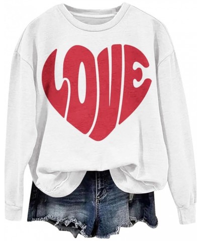 Womens Long Sleeve Tops Valentine's Day Love Heart Graphic Print Thin Sweatshirts Casual Crewneck Shirts A08-white $10.34 Hoo...