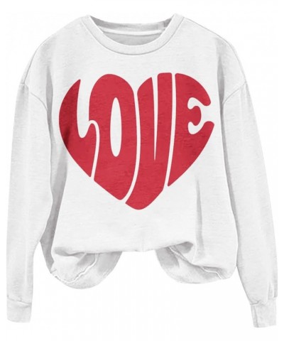 Womens Long Sleeve Tops Valentine's Day Love Heart Graphic Print Thin Sweatshirts Casual Crewneck Shirts A08-white $10.34 Hoo...