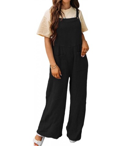 Womens Jumpsuit Sleeveless Casual Square Neck Romper Loose Stretchy Overalls Jumper Wide Leg Long Pant with Pocket Black $86....