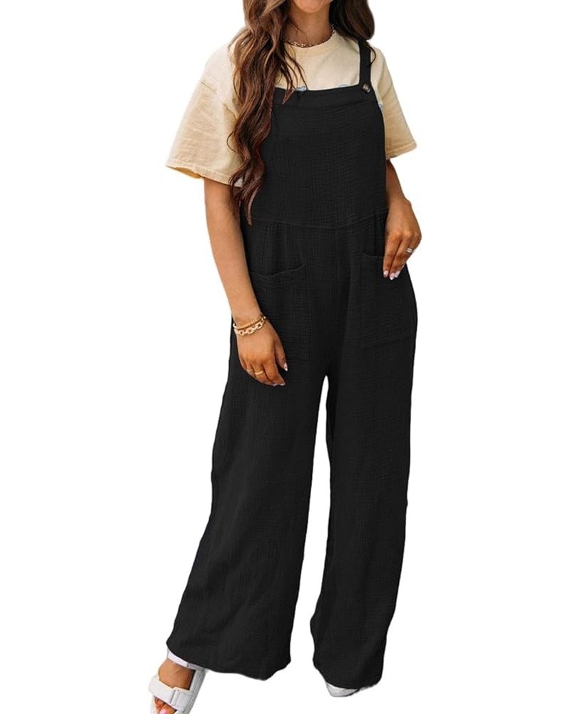 Womens Jumpsuit Sleeveless Casual Square Neck Romper Loose Stretchy Overalls Jumper Wide Leg Long Pant with Pocket Black $86....