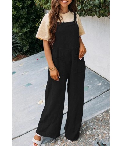 Womens Jumpsuit Sleeveless Casual Square Neck Romper Loose Stretchy Overalls Jumper Wide Leg Long Pant with Pocket Black $86....