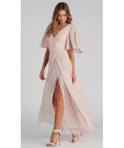 V Neck Bridesmaid Dresses with Slit 2023 Flutter Sleeves Chiffon Long Formal Dress with Pockets SYYS103 Dusty Thistle $34.21 ...