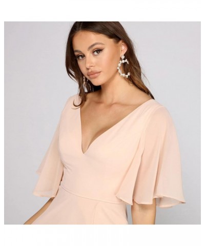 V Neck Bridesmaid Dresses with Slit 2023 Flutter Sleeves Chiffon Long Formal Dress with Pockets SYYS103 Dusty Thistle $34.21 ...