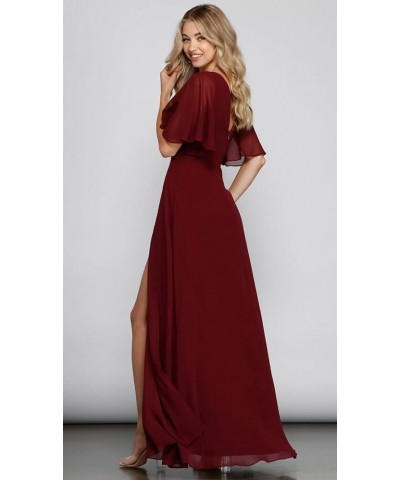 V Neck Bridesmaid Dresses with Slit 2023 Flutter Sleeves Chiffon Long Formal Dress with Pockets SYYS103 Dusty Thistle $34.21 ...