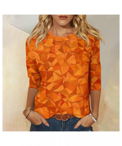 3/4 Sleeve Shirts Dressy Tops for Women Fall Fashion Clothes Crewneck Print Pullover Trendy Tunic T-Shirt Top 03-saffron $10....