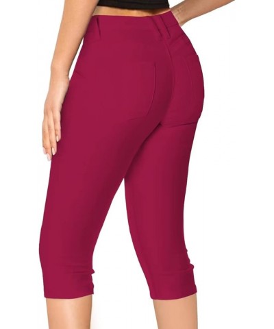 Women's Butt Lift Super Comfy Stretch Denim Capri Jeans Wine $12.04 Jeans