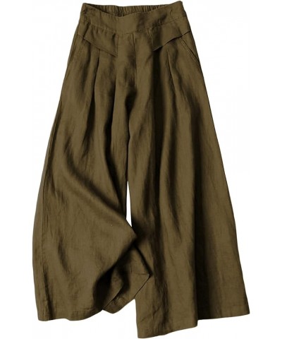 Linen Pants for Women Culottes Capris Wide Leg Palazzo Boho Pants Trousers Darkkhaki $13.86 Pants